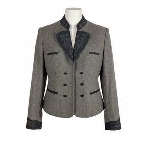 Hunters Run Womens Wool Blazer M 10 Gray Embroidered Vintage Holiday Equestrian